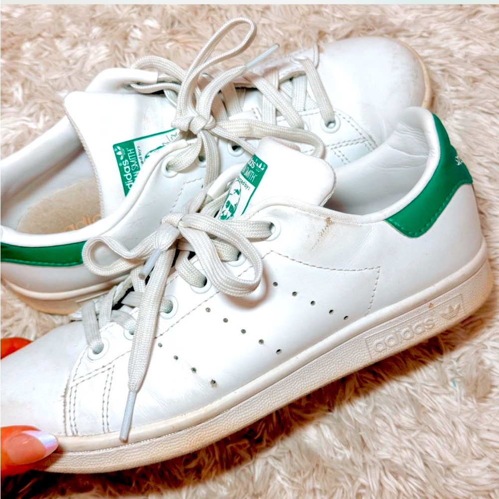 Adidas White and Green Stan Smith Sneakers